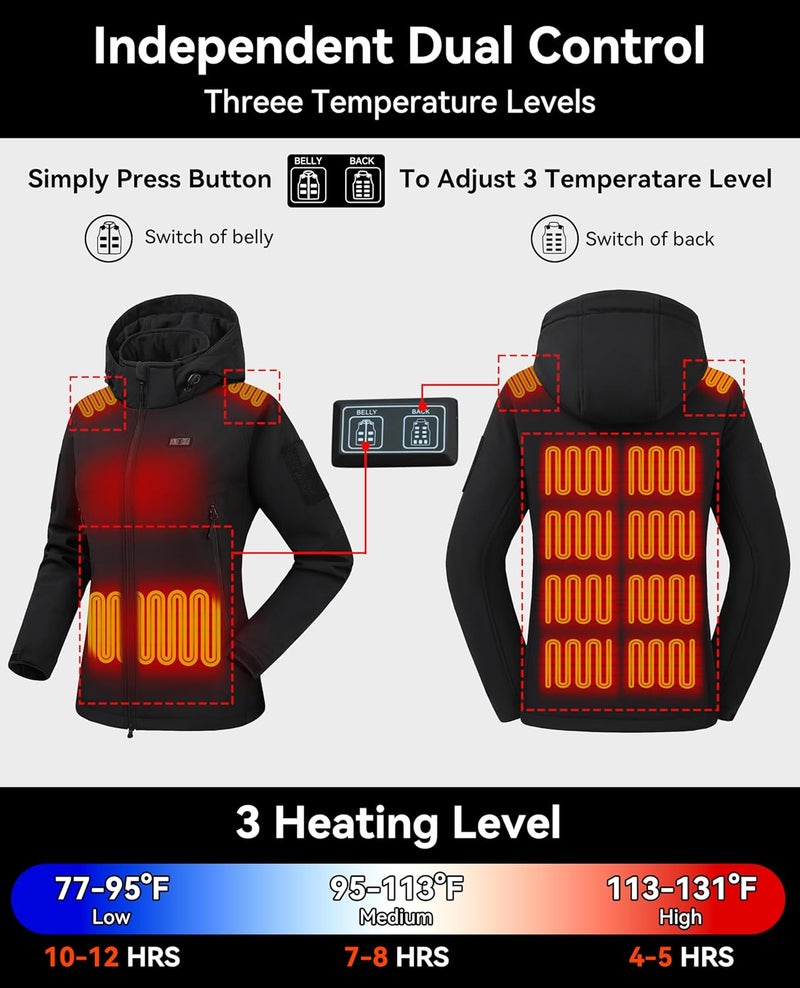 VENTROLLO Store Womens Heated Jacket with 16000 mAh Battery, 12 Heating Zones, Waterproof Heating Jacket Coat with Detachable Hood - Image 3